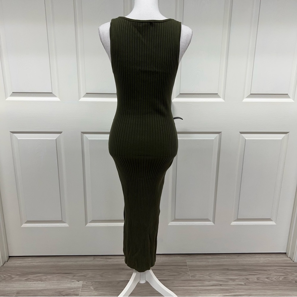 Good American Green Belted Body Ribbed Bodycon Sleeveless Knit Dress Size 2 - Picture 7 of 10